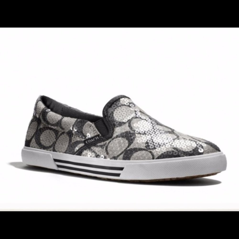 Coach Signature Kivy Brown Sequin Sneakers 9B - Picture 2 of 9